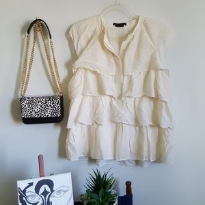 BCBG MAXAZRIA ivory layered ruffled sleeveless top